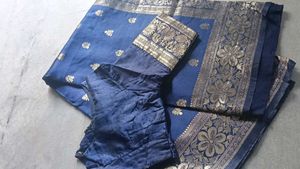 Elegant Blue Silk Saree with Gold Weave