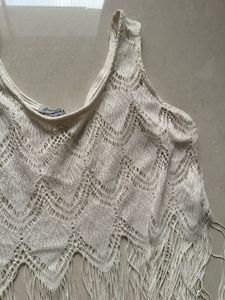 Cream Crochet Fringe Tank Top