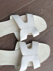 White H-Strap Flat Sandals