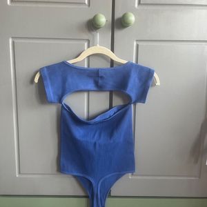 Blue Ribbed Bodysuit