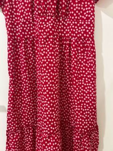 Red Floral Midi Dress with Ruffles