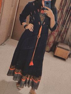 Elegant Navy Blue Jacket Style Long Dress