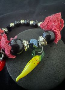 Blown glass charm n crystal bracelet combo