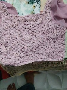 Elegant Pink Kurta Set with Intricate Crochet Top