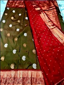 Olive greenBanarasi Silk Sari.Read Description.