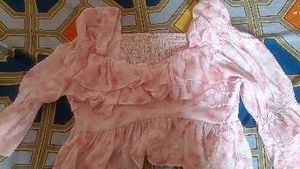 Cute Pink Floral Smocked Blouse