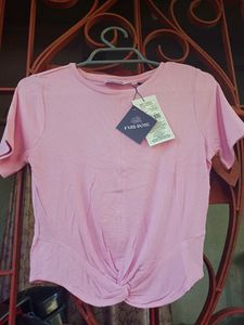 Black Pant With Belt And Pink Ribbed Crop Top