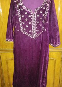 Elegant Purple Velvet Kurta with Embroidery