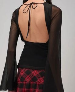 Sheer backlesss Bell Sleeve Top