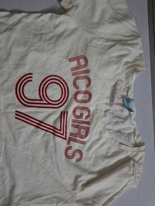 Cream "AICO GIRLS 97" Graphic  crop T-Shirt