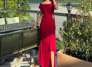 Elegant Red Off-Shoulder Maxi Dress