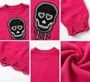 HOT PINK SKULL KNIT — DISTRESSED CROP