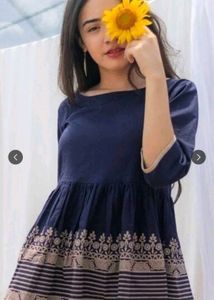 Stylish Blue Kurta with Border Print