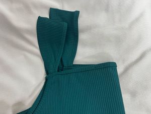 Teal Ribbed Tank Top with Charm