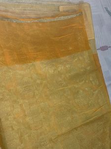 Stunning Yellow Silk Saree with Goldwork