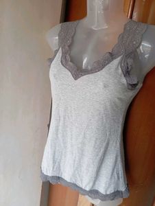 Grey Lace Trim Camisole Top