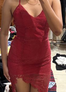 Stunning Red Lace Dress with High Slit