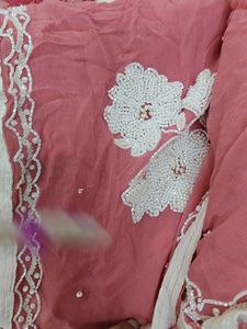 Pink Georgette Handwork Saree + Free Delivery
