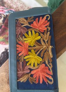 Kashmiri Embroidered Blue Clutch Wallet