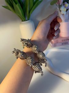 Elegant Silver Tone Jhumka Bangles