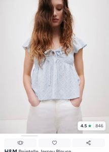 Light Blue Broderie Anglaise Tie-Front Blouse