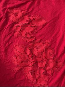 Red Long Sleeve Lace Details Top