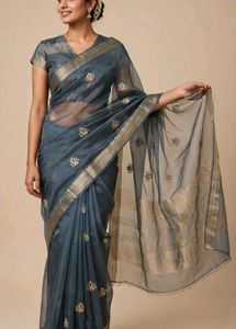 Elegant Blue grey  Embroidered Saree