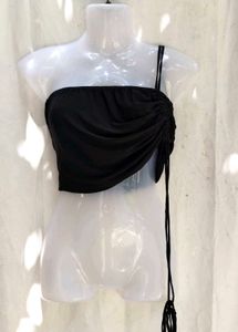 I. Black Ruched One-Shoulder Top