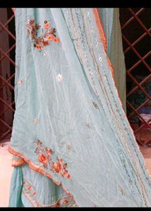 unstitched Elegant Blue Embroidered garara set