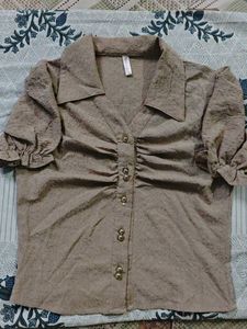 Chic Brown Textured Button-Up Blouse