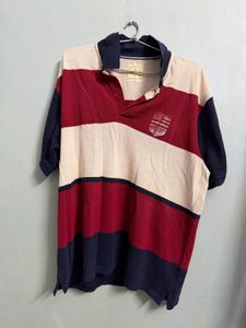 Red, Cream & Navy Striped Polo T-Shirt