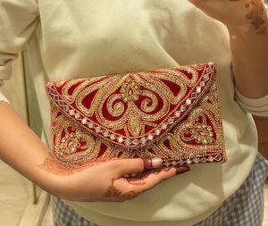 Red Embellished Clutch Bag