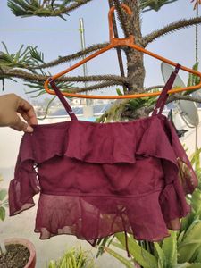 Maroon Ruffle Crop Top