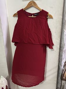 Chic Red Cold Shoulder Layered Dress
