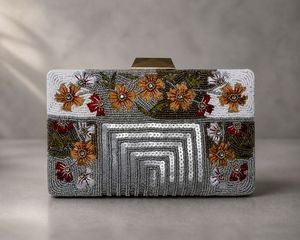 Brand Embellished Clutch Bag with Chain