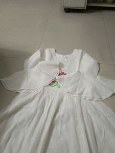 White Top with Embroidered Pink Flowers