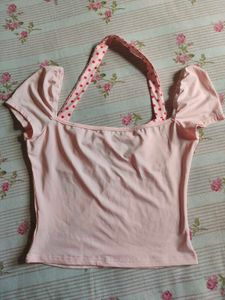 Cute Pink Polka Dot Halter Top