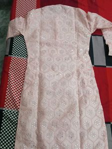 Peach Mirror Work Kurta