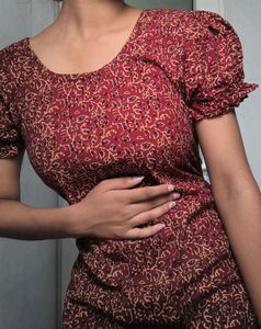 Whimsical Print Puff sleeve Midi Dress