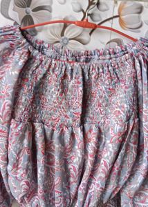 Chic Floral Print Smocked Waist Blouse