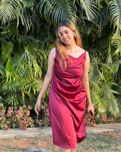 Satin Midi Dress with Cowl Neck