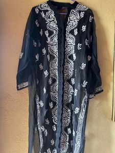 Elegant Black Sheer Embroidered Abaya