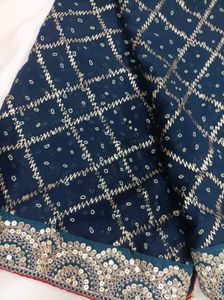 Heavy Bandhani Navy Blue Embellished Saree