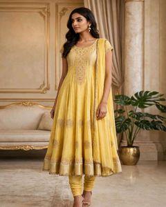 Elegant Yellow Anarkali Dress with Dupatta