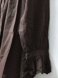 Elegant Brown Lace Trim Blouse