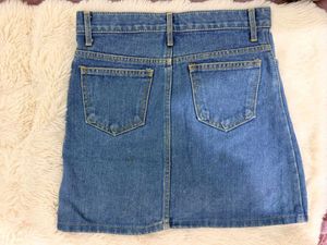 Classic Blue Denim Button-Up Skirt