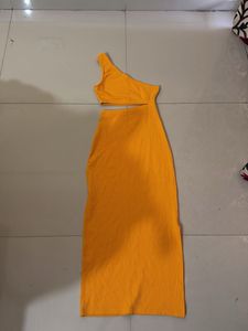 Orange One-Shoulder Cut-Out Midi Dress