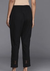 Elegant Black Ethnic Pants with Embroidered Hem