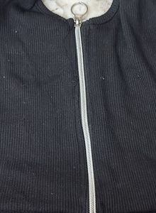 Korean Black Ribbed Halter Neck Zip Top