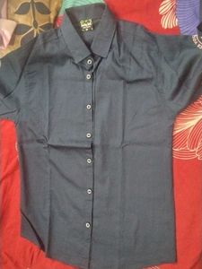Navy Blue Button-Up Shirt with Graphic Print